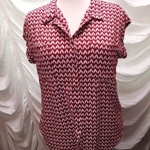 Jachs Red Chevron Short-Sleeve Button Front Blouse